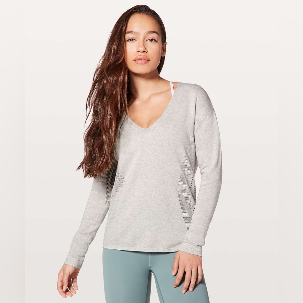 Lululemon Still Movement Sweater V Neck Cotton Size 6 Q